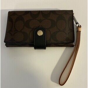 EUC Coach Wristlet Wallet - Signature Brown and Black - Flap pocket